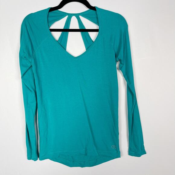 Calia By Carrie Underwood XSmall XS Teal Keyhole Back Long Sleeve Top VNeck Tee - Picture 1 of 5